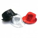 3x Pailletten Hut Rot, Silber, Schwarz